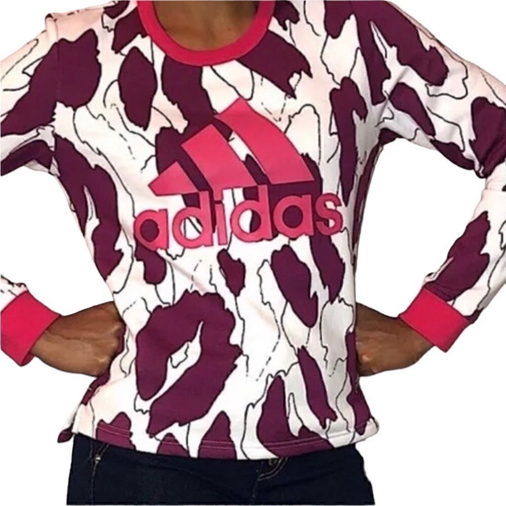 NWT ADIDAS Sweatshirt Long Sleeve Women’s Red Burgundy Maroon White Pullover …